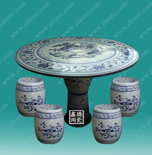 供应青花龙凤瓷桌-园林陶瓷