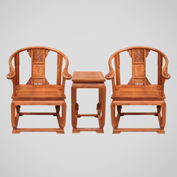 东阳歌意红木雕龙皇宫椅三件套-红木皇宫椅-红木家具价格