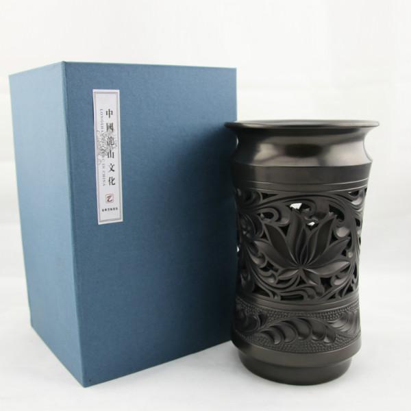供应黑陶镂空花瓶摆件图片